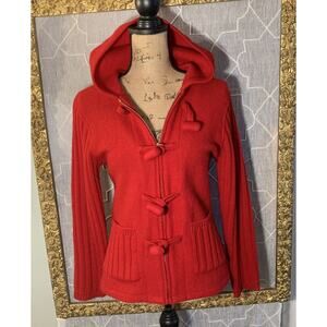 Coldwater Creek 100% Wool Toggle Coat Hooded Full Zip Sz XS jacket Sweater Red